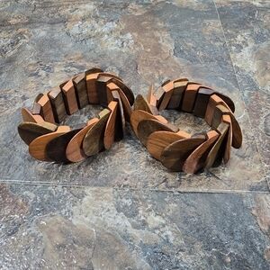 2 boho wood stretchy bracelets
